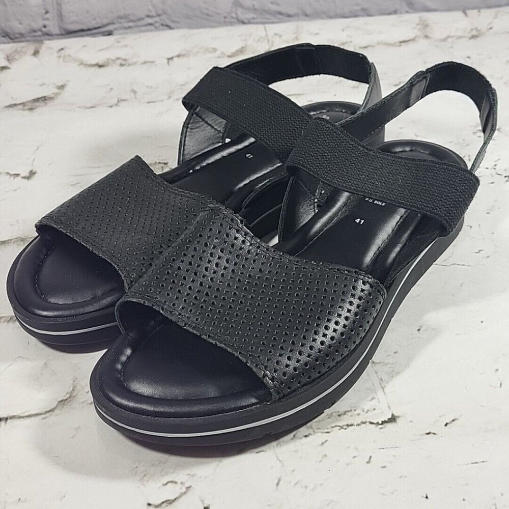 Spring Step Travel Sandal Womens 41 US 9.5‎ Black Leather Lightweight Slingback